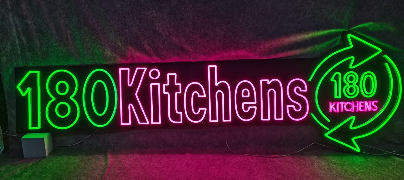 180 Kitchens large format LED neon sign — Calgary neon fabrication
