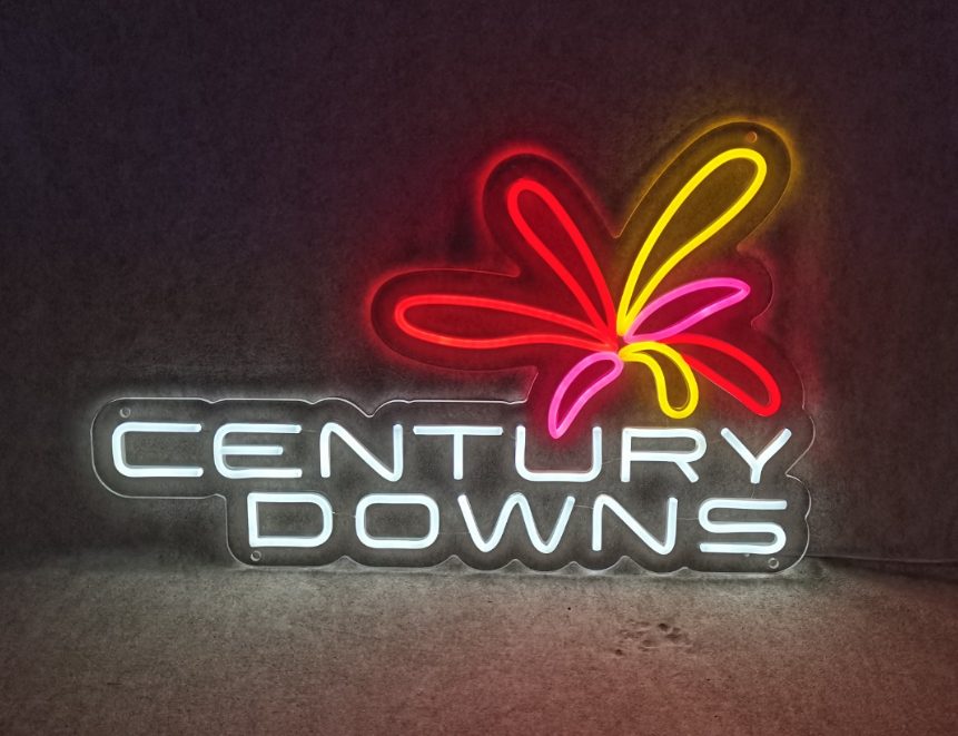 Century Downs custom multi-colour LED neon sign — Calgary neon signs