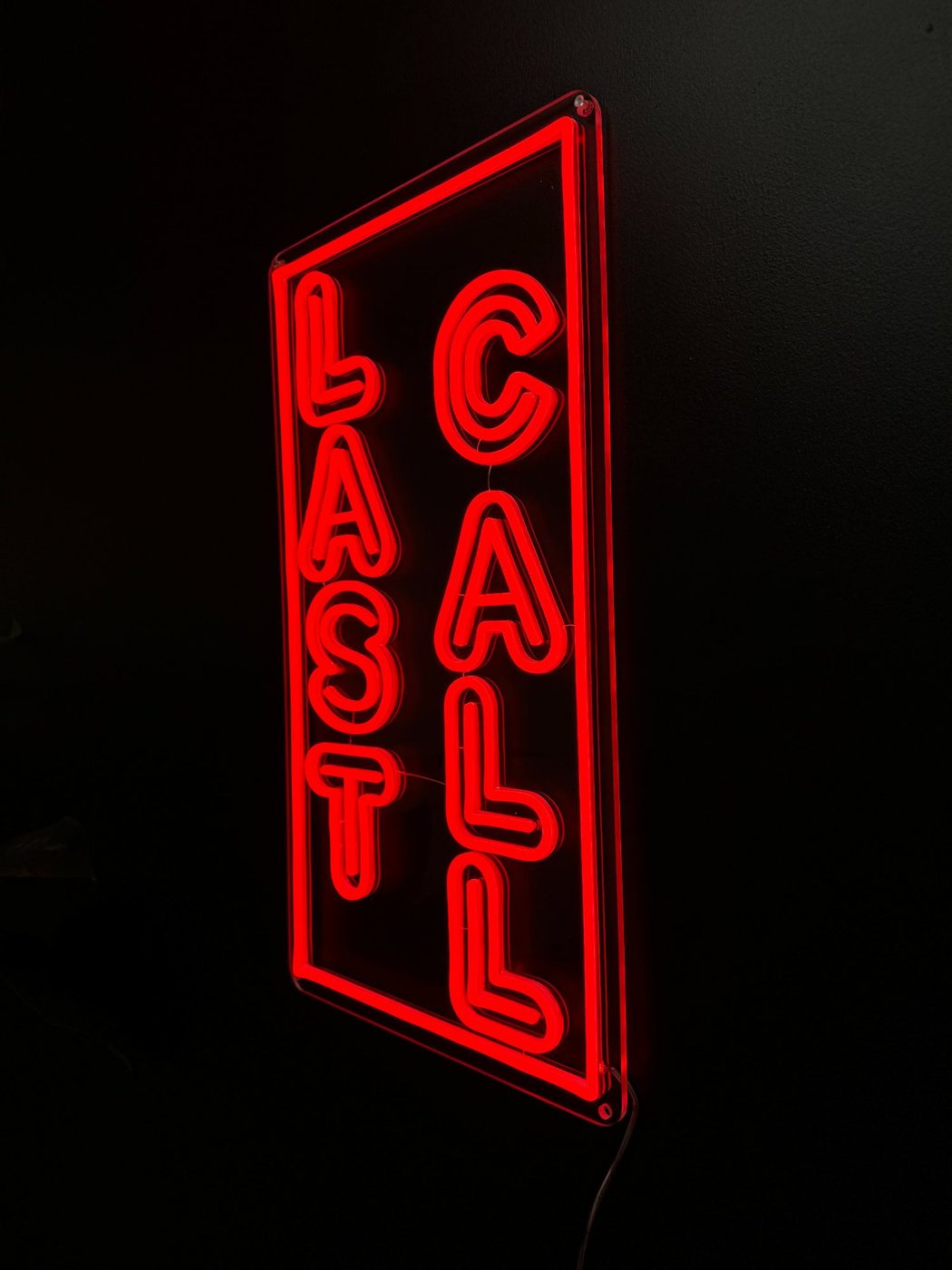 Last Call vertical red LED neon sign — custom neon signs Calgary