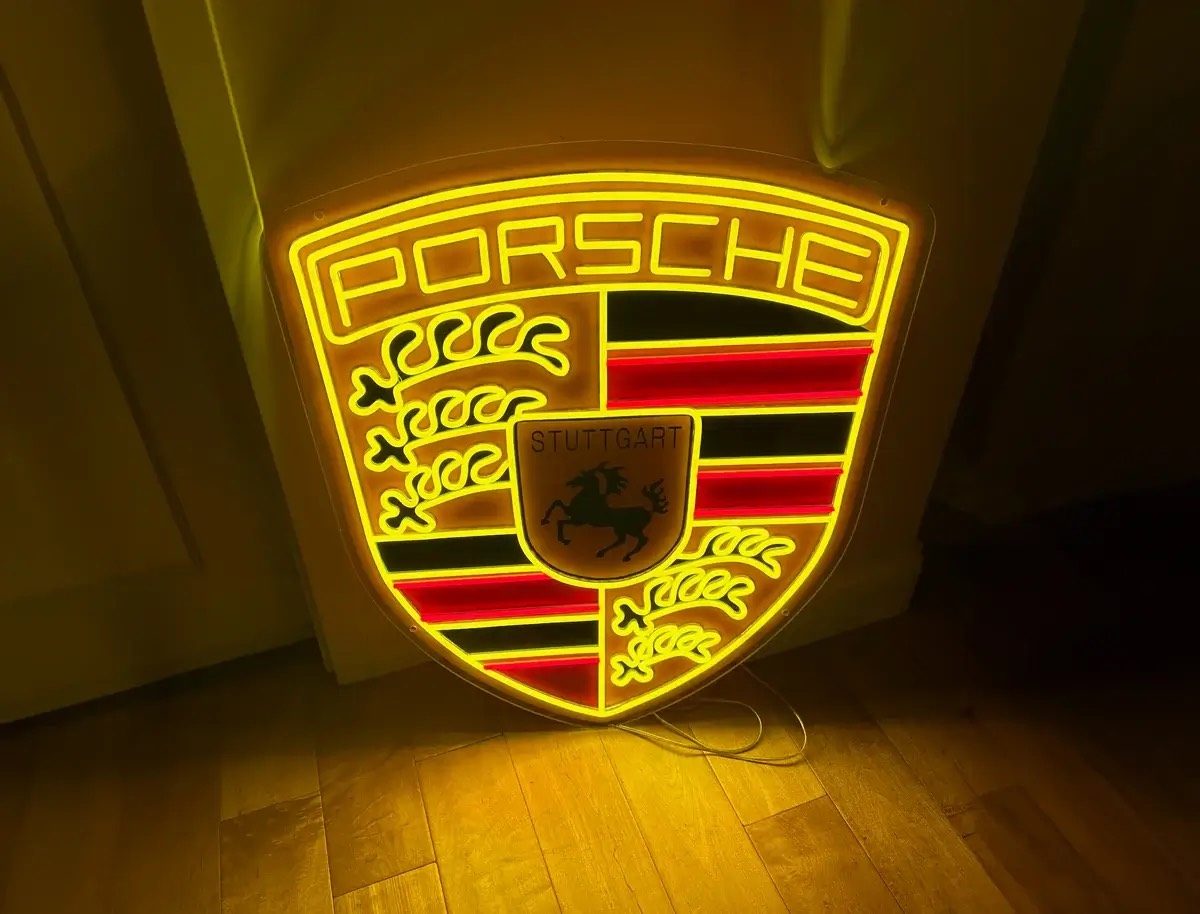 Porsche crest custom LED neon sign yellow and red — Calgary neon studio