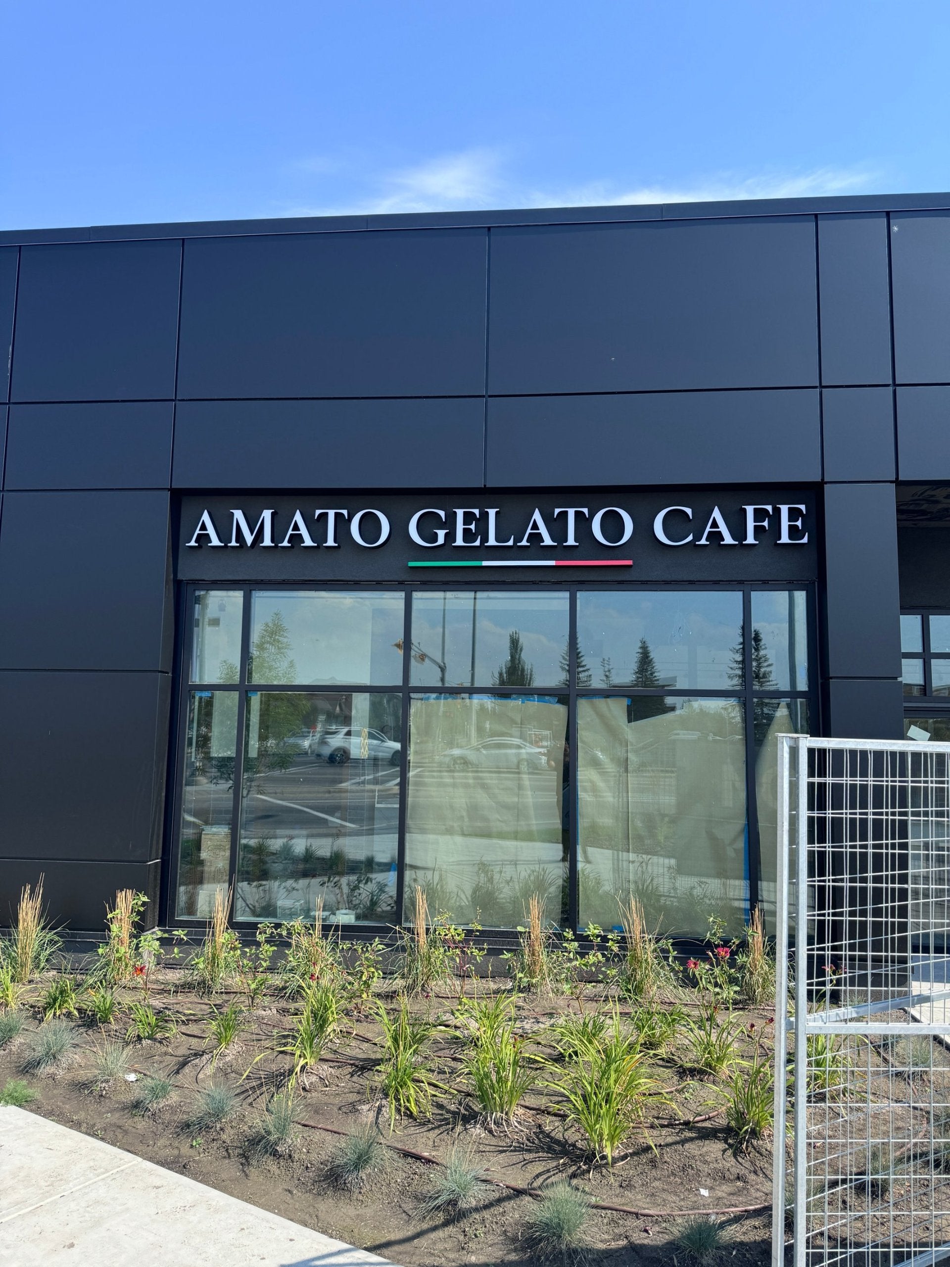 Amato Gelato Cafe illuminated channel letters storefront — Calgary channel letters