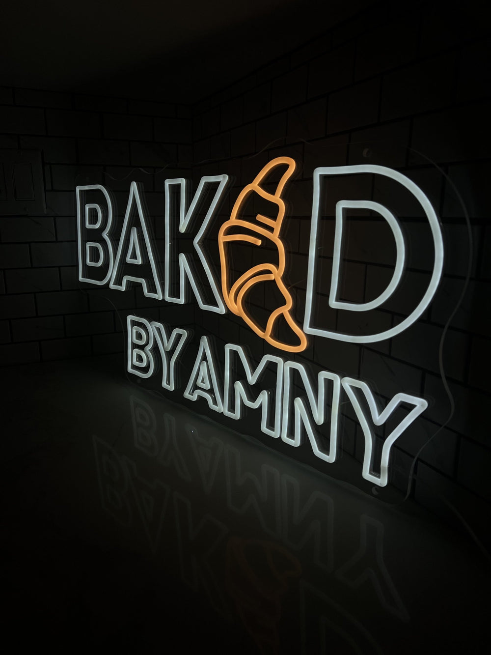 Baked by Amny white and gold LED neon sign — NEON YYC Calgary