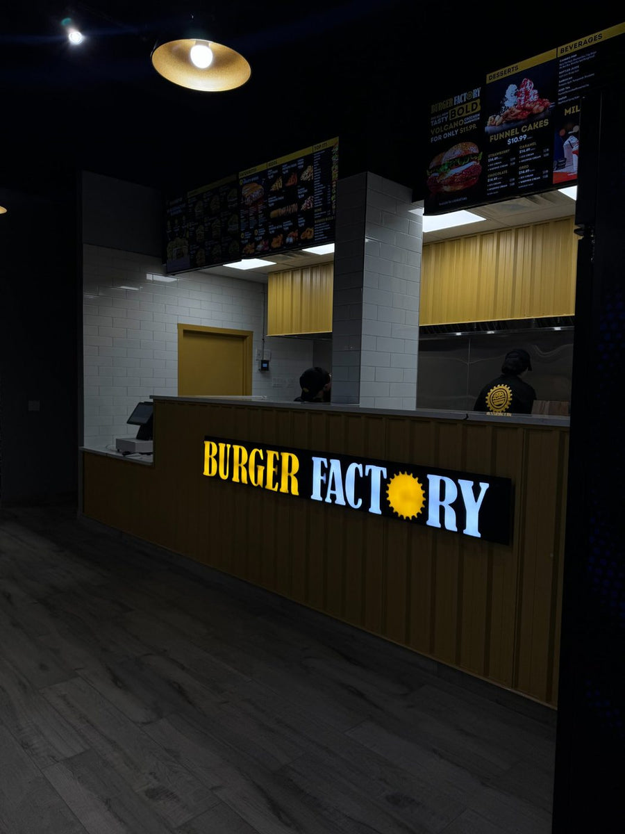 Burger Factory interior channel letters — channel letters Calgary by NEON YYC