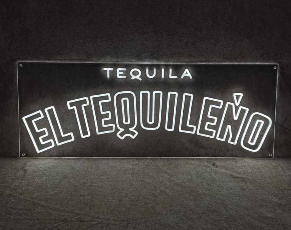 El Tequileño large format LED neon sign white — custom neon signs Calgary