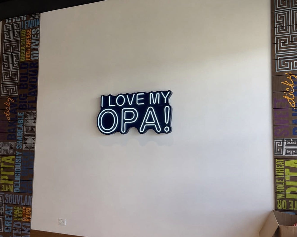 I Love My OPA LED neon sign on shaped backer — NEON YYC Calgary